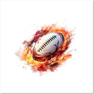 Flamming Rugby Ball Posters and Art